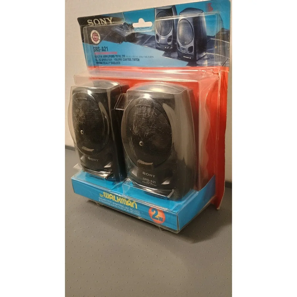 Sony SRS-A21 Active Speaker System for Walkman Black Vintage 1995 2W Portable